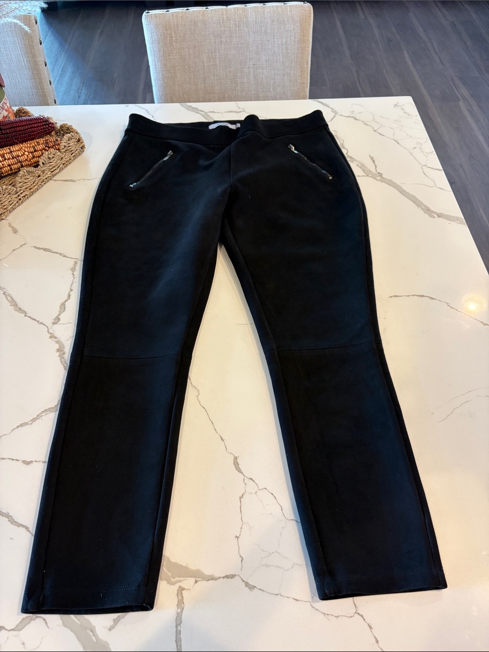 JustFab Black Straight-Leg velvet like pull on pants with Zip Pocket Accents